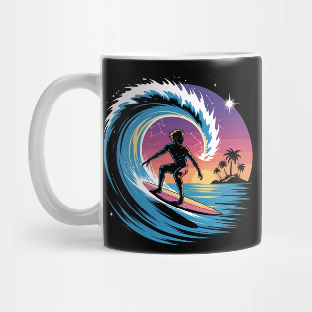 Cosmic Surf Wave Design Retro Vintage Surfer Galaxy Design by ism's Store